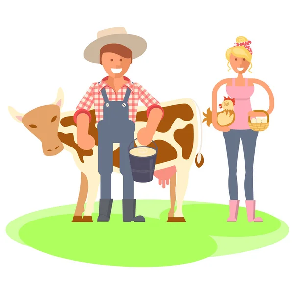 Άνθρωποι αγρότες οικογένεια κηπουροί κινουμένων σχεδίων — Διανυσματικό Αρχείο
