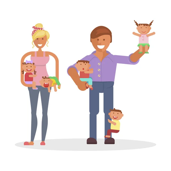 Papá, mamá y los niños — Vector de stock