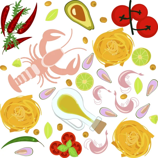 Fruits de mer frais design plat — Image vectorielle