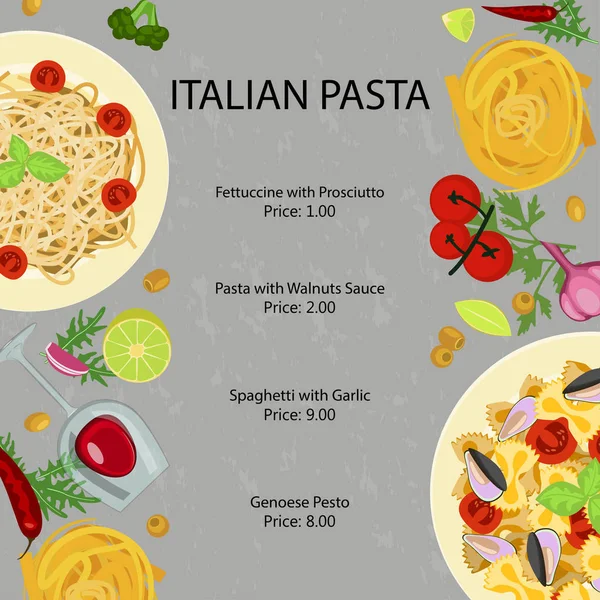 Pasta restaurant menu — Stock Vector