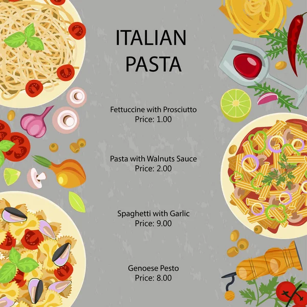 Pasta restaurant menu — Stock Vector