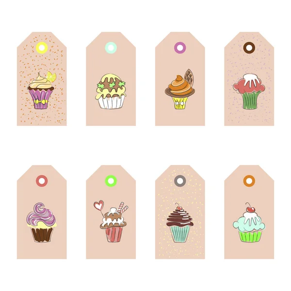Étiquettes de cupcakes dessinées à la main — Image vectorielle