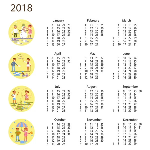 Calendrier 2018 avec enfants — Image vectorielle