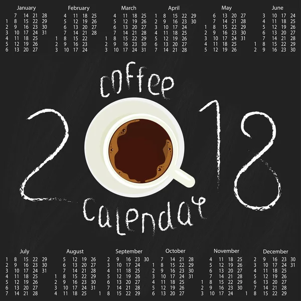 Kalender 2018 mit Kaffee — Stockvektor