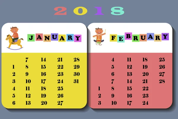 Kalender 2018 mit Kindern — Stockvektor