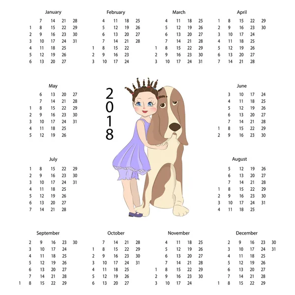 Kalender 2018 mit süßem Hund — Stockvektor