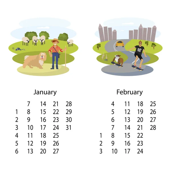 Kalender 2018 Januar februar — Stockvektor