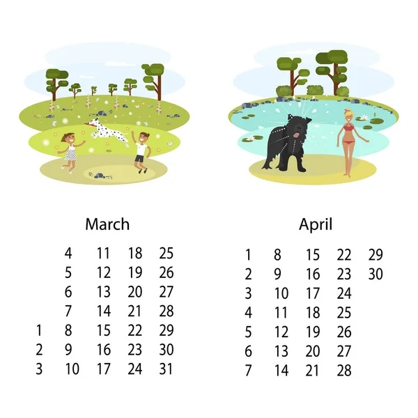 Kalender 2018 März April — Stockvektor