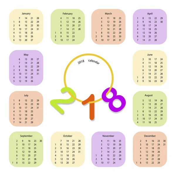 Calendário simples 2018 — Vetor de Stock