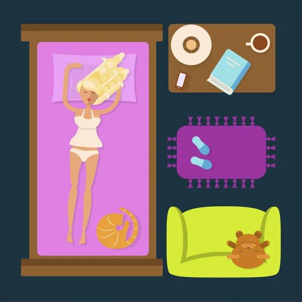 Dormire donna in Camera da letto — Vettoriale Stock