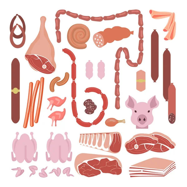 Kött och korv samling — Stock vektor