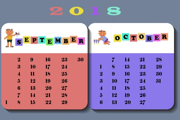 Calendrier 2018 avec des enfants mignons — Image vectorielle