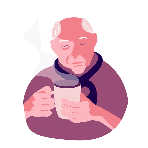 Oude man met kopje koffie — Stockvector