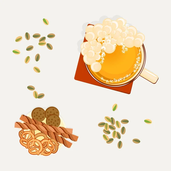 Vaso de cerveza y merienda — Vector de stock