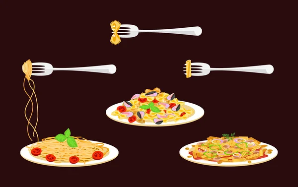 Pasta con estilo con tenedor — Vector de stock