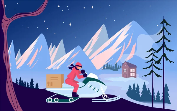 Personagem de correio por snowmobile — Vetor de Stock