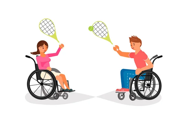 Tekerlekli sandalye kullanıcıları tenis oynar — Stok Vektör