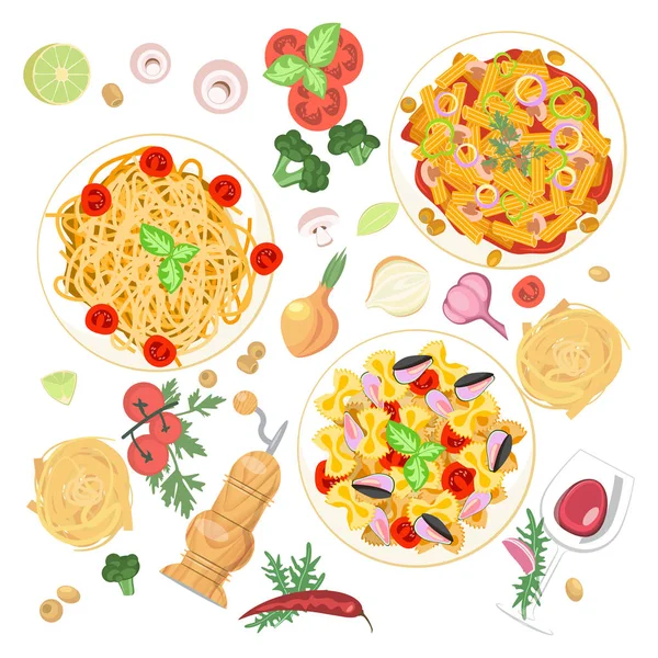 Plats de pâtes italiennes — Image vectorielle