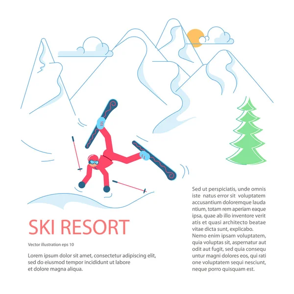 Skifahrer stürzt vom Berg — Stockvektor