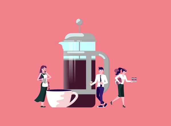 Pequeñas personas y cafetería — Vector de stock