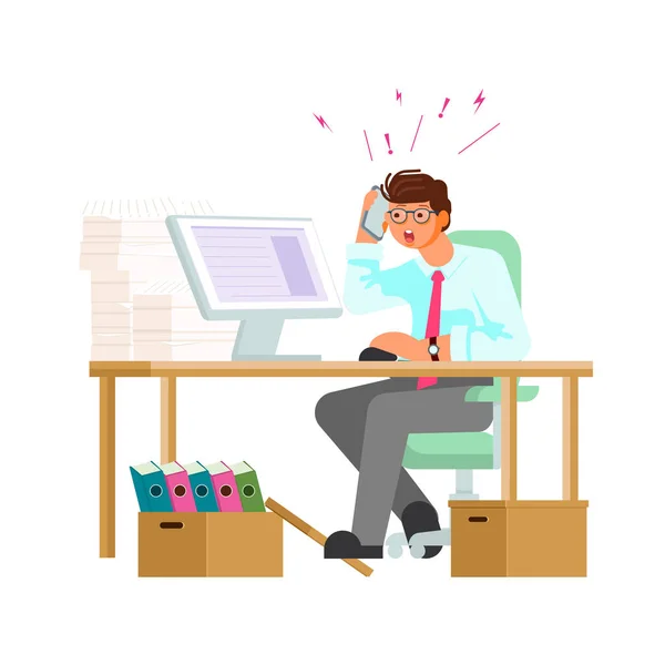 Stressed man working hard — Stock Vector