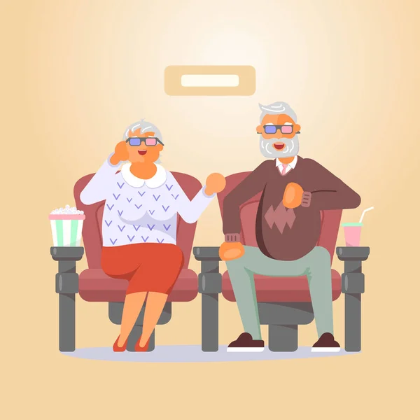 Couple of seniors in cinema — Stock Vector
