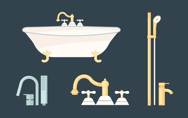 Vasca da bagno con set di rubinetti — Vettoriale Stock