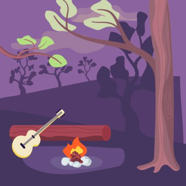 Night landscape with campfire
