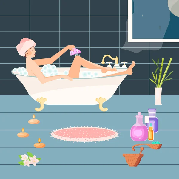 Vacker flicka sitter i badkaret — Stock vektor