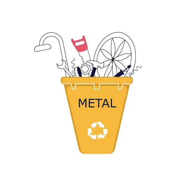 Metal waste in recycling bin — Wektor stockowy