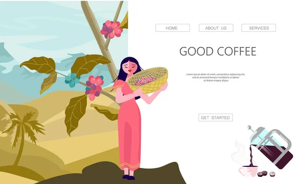 Agriculteur sur la plantation de café — Image vectorielle