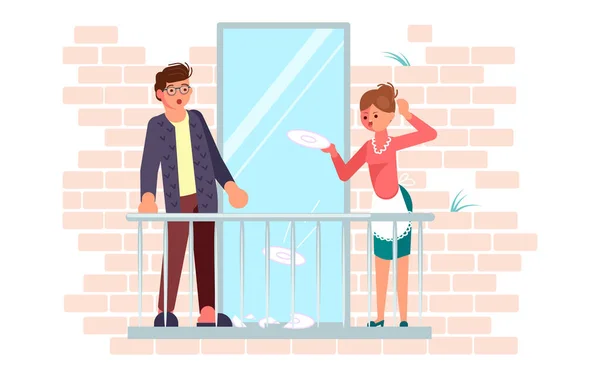 Family scandal on the balcony — Stock Vector