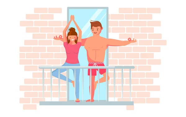 Yoga sur le balcon — Image vectorielle