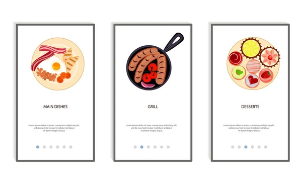 Ensemble de menu alimentaire application mobile — Image vectorielle