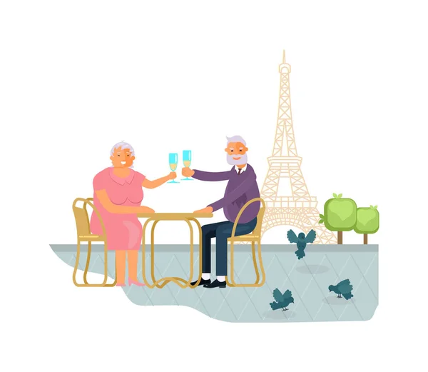 パリのロマンチックな老夫婦 — ストックベクタ