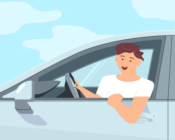 El conductor mira hacia fuera del coche — Vector de stock