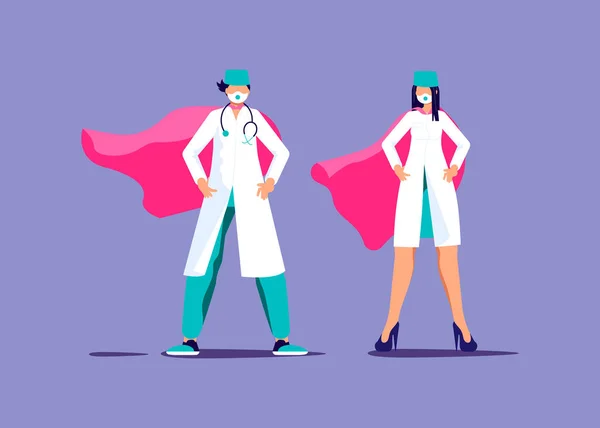 Доктор і медсестра супергерой — стоковий вектор