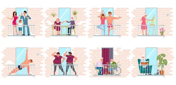 Différentes personnes restent à la maison — Image vectorielle