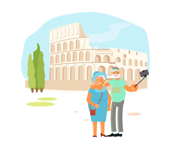 Elderly couple are Taking Selfie Photo — Stock Vector