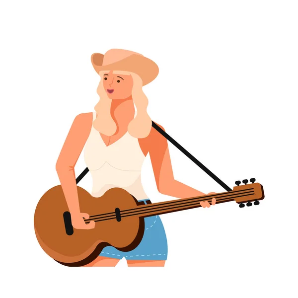 Female singer is playing guitar — Stock Vector