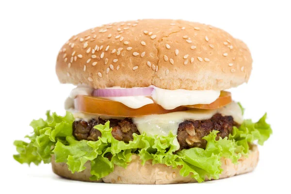 Φακές cheeseburger σε λευκό φόντο — Φωτογραφία Αρχείου