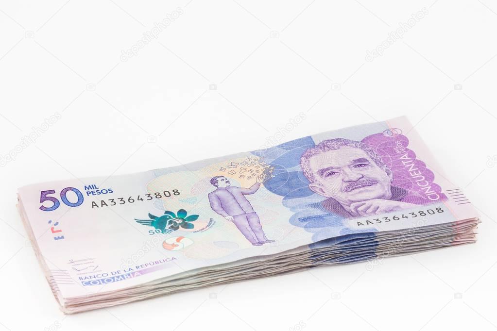 Wad of Fifty Thousand Colombian Pesos Bills