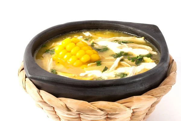 Traditional Colombian ajiaco served on black dish — Stock Image Traditional Colombian ajiaco served on black dish Royalty Free Stock Photos