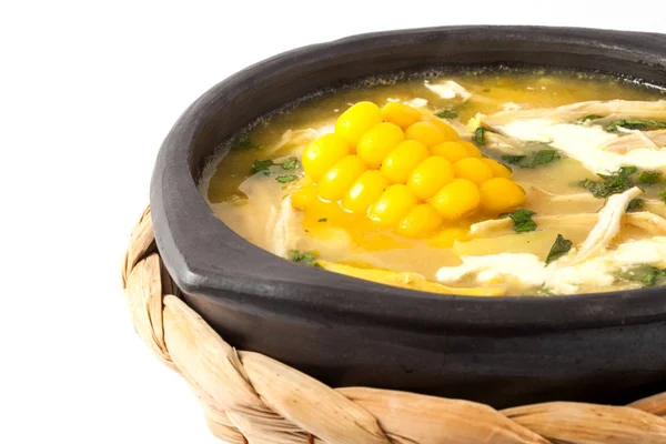Traditional Colombian ajiaco served on black dish — Stock Image Traditional Colombian ajiaco served on black dish Royalty Free Stock Photos