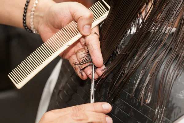 Estilista masculino haciendo un corte de pelo —  Fotos de Stock