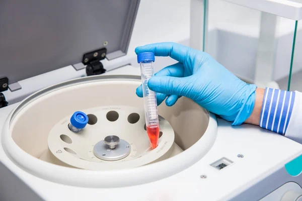 Infoga en tub i en laboratory Centrifugera — Stockfoto