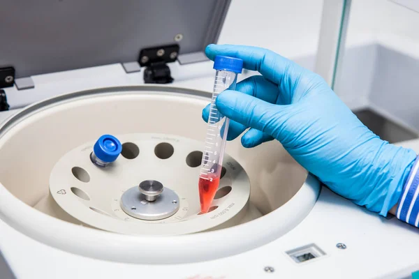 Inserting a tube in a laboratory centrifuge — Stock Photo, Image