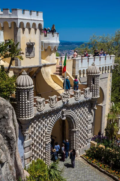 Tourists visiting the Pena Palace at the municipality of Sintra in Portugal — Stock Photo, Image