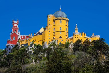 Pena Sarayı Sintra belediyesindeki Pena Park Bahçeleri 'nden görüldü.