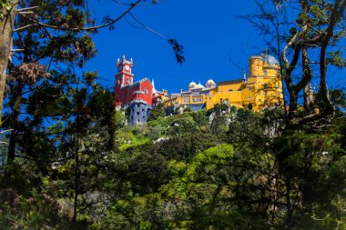 Pena Sarayı Sintra belediyesindeki Pena Park Bahçeleri 'nden görüldü.